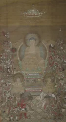 Tríada Shaka con dieciséis deidades del Sutra Mahaprajnaparamita